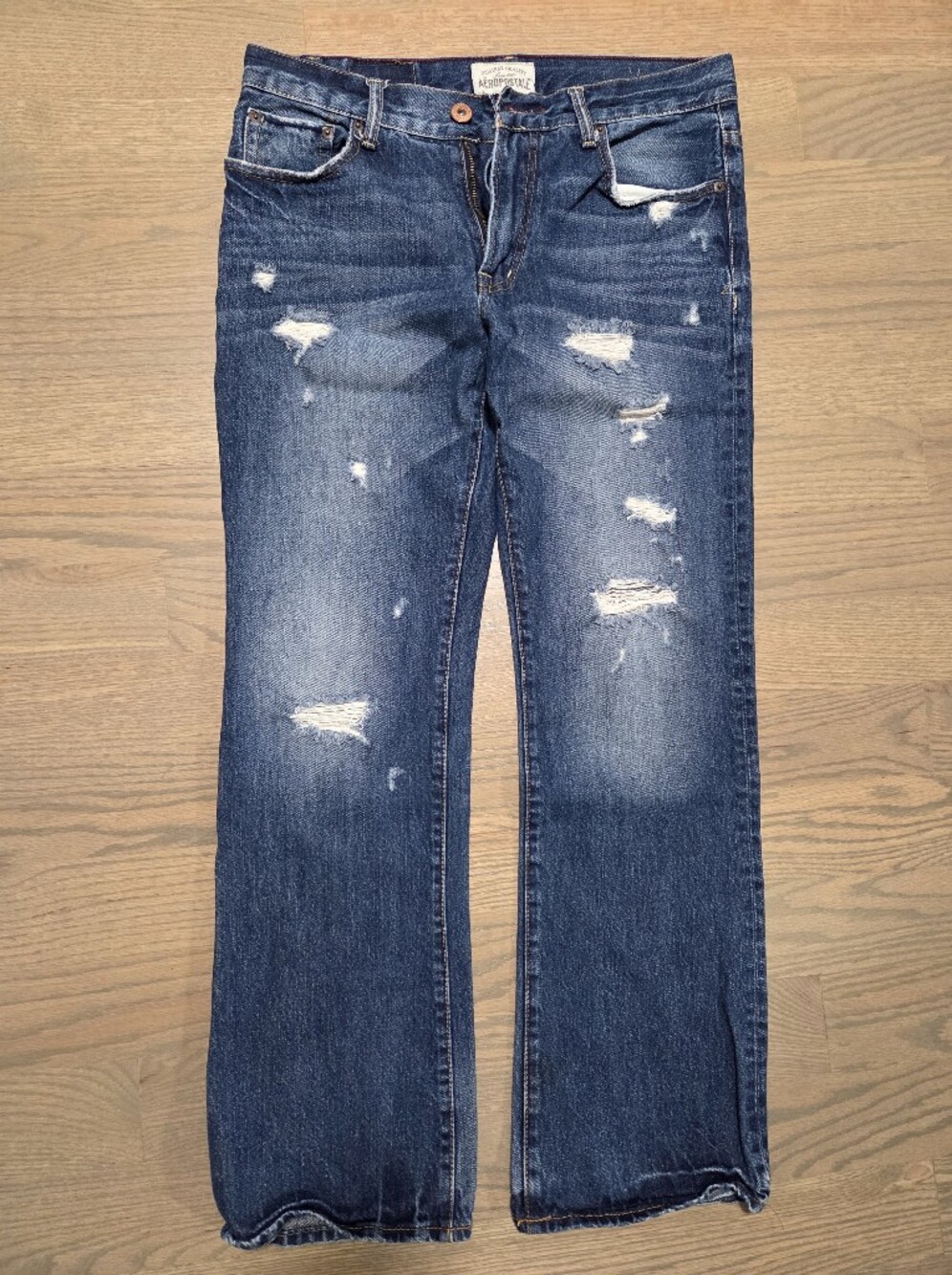 Aeropostale Dark Blue Distressed Wide-Leg Jeans